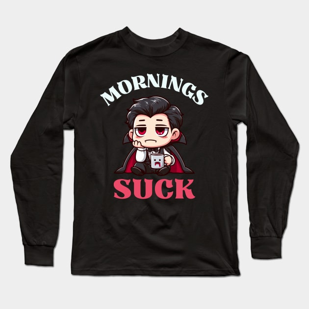 Mornings Suck - Cute Dracula Long Sleeve T-Shirt by Kawaii N Spice